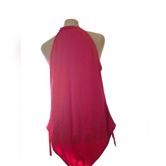 Hot Pink Fringe Trim Halter Neck Sleeveless Solid Bodysuit SIZE XL Plus - Picture 2 of 11